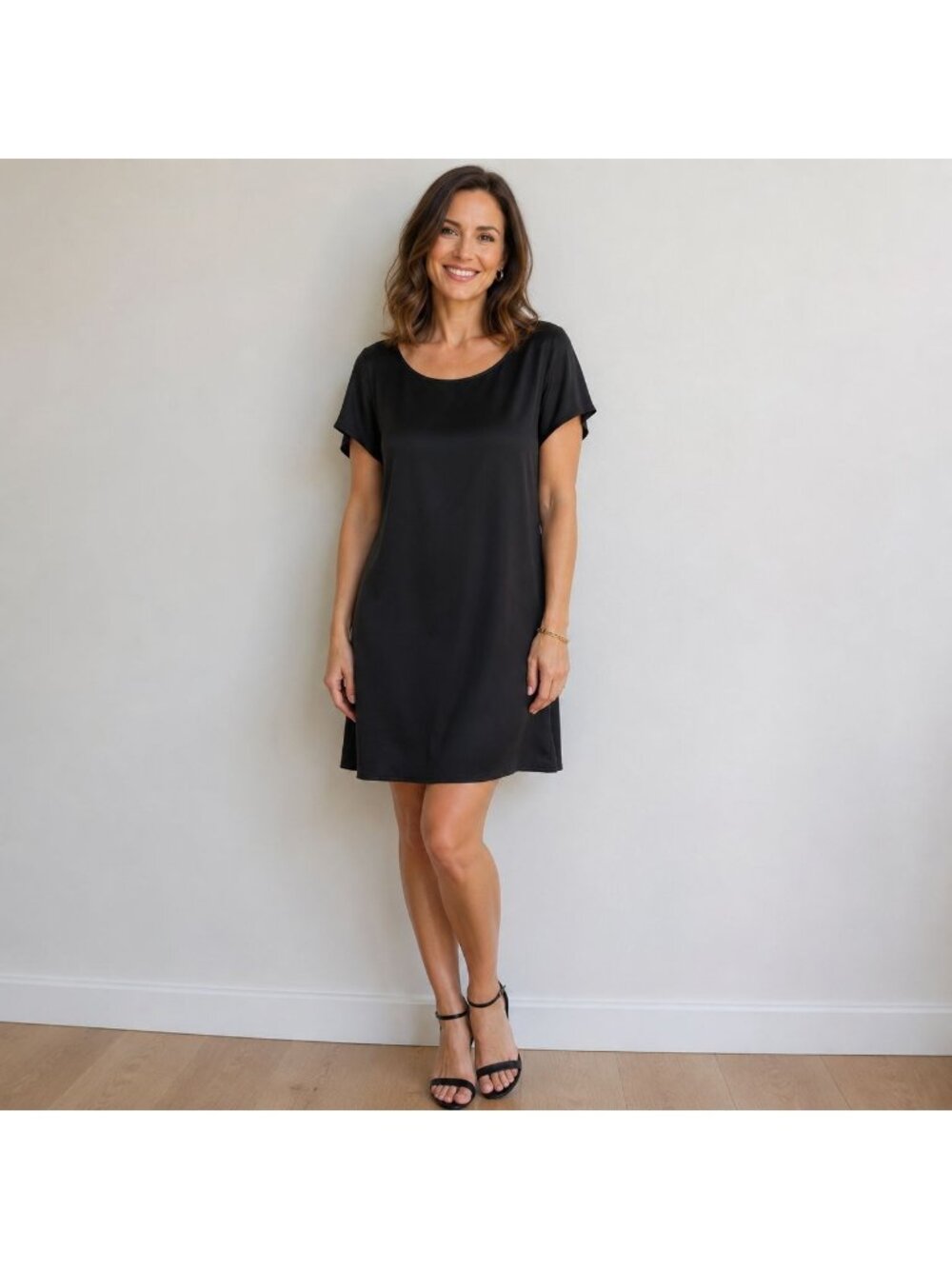Banana Republic Stretch Black Silk Spandex Short Sleeve Dress Womens 14
